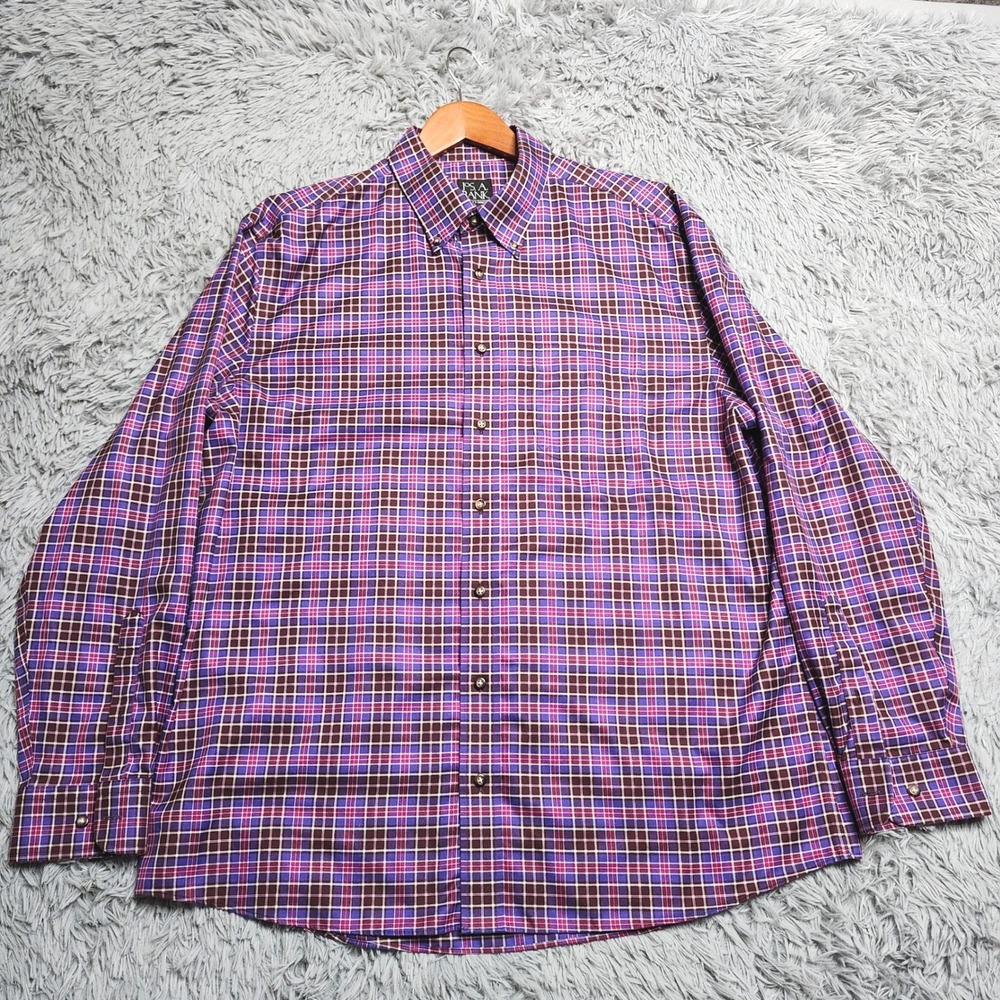 Jos A Bank Shirt Mens XL Travelers Collection Purple Plaid Button Up Long Sleeve